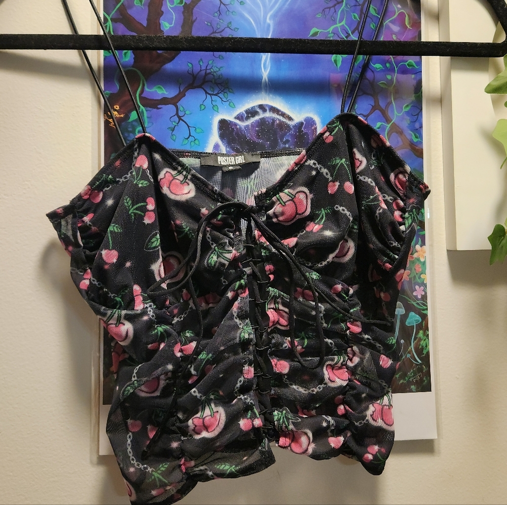 POSTER GIRL Black and Pink Cherry Crop Top
